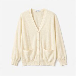 Eric Bompard 100% Cashmere Cream V Neck Button Down Lightweight Cardigan XL $330